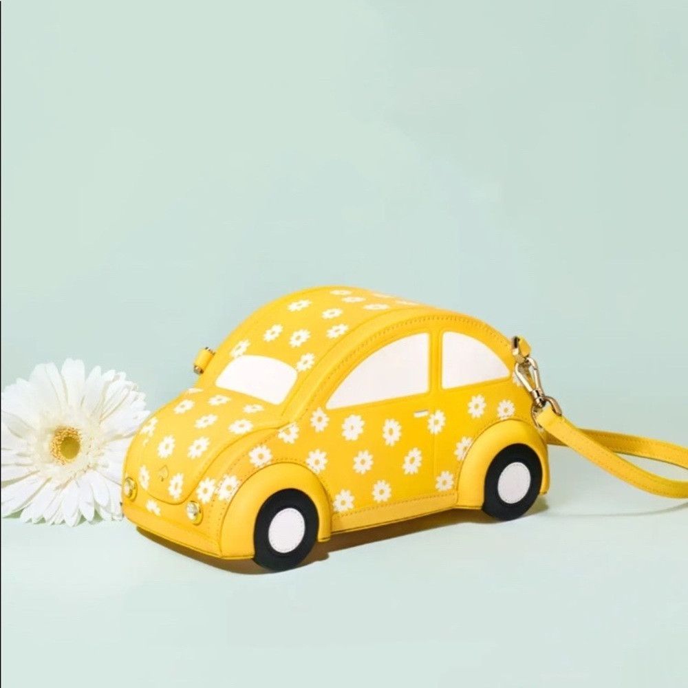♠️Kate Spade Beep Beep Daisy Floral Car Crossbody Bag Yellow NWOT